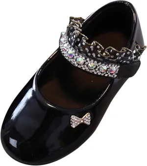 Toddler Baby Girls Dress Shoes Rhinstones Mary Jane Ballet Flats Flower Kids School Party Wedding Shoes