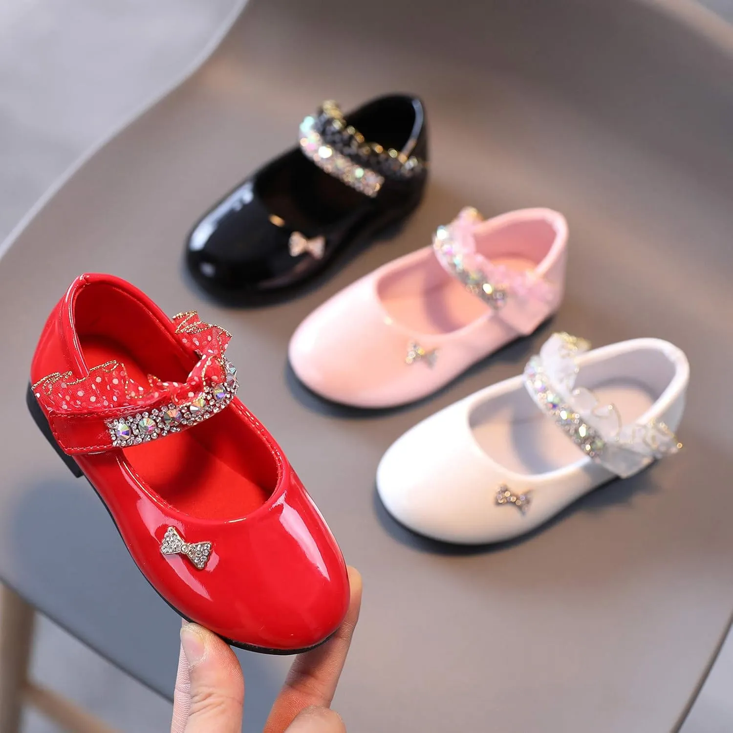 Toddler Baby Girls Dress Shoes Rhinstones Mary Jane Ballet Flats Flower Kids School Party Wedding Shoes