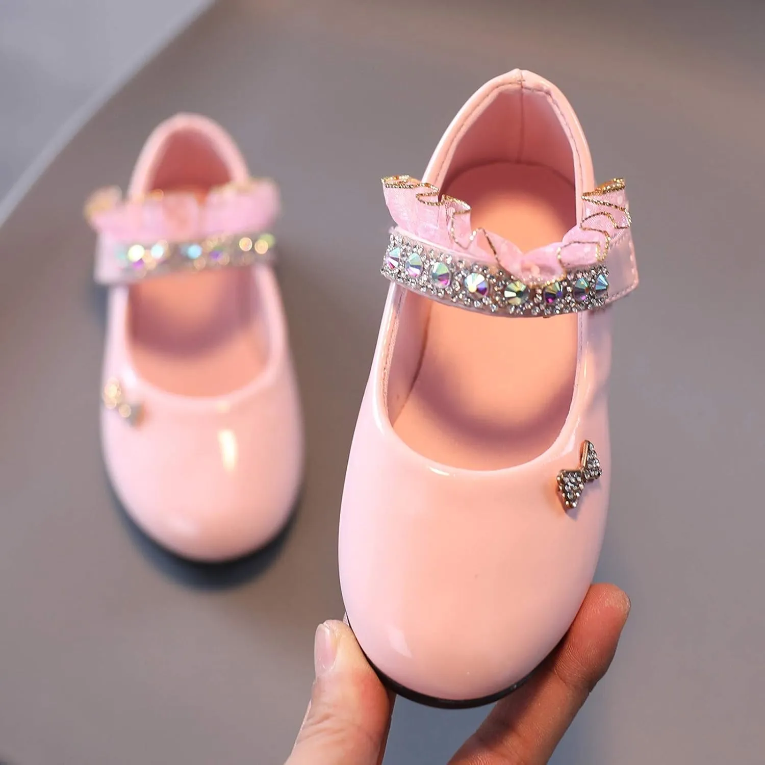 Toddler Baby Girls Dress Shoes Rhinstones Mary Jane Ballet Flats Flower Kids School Party Wedding Shoes