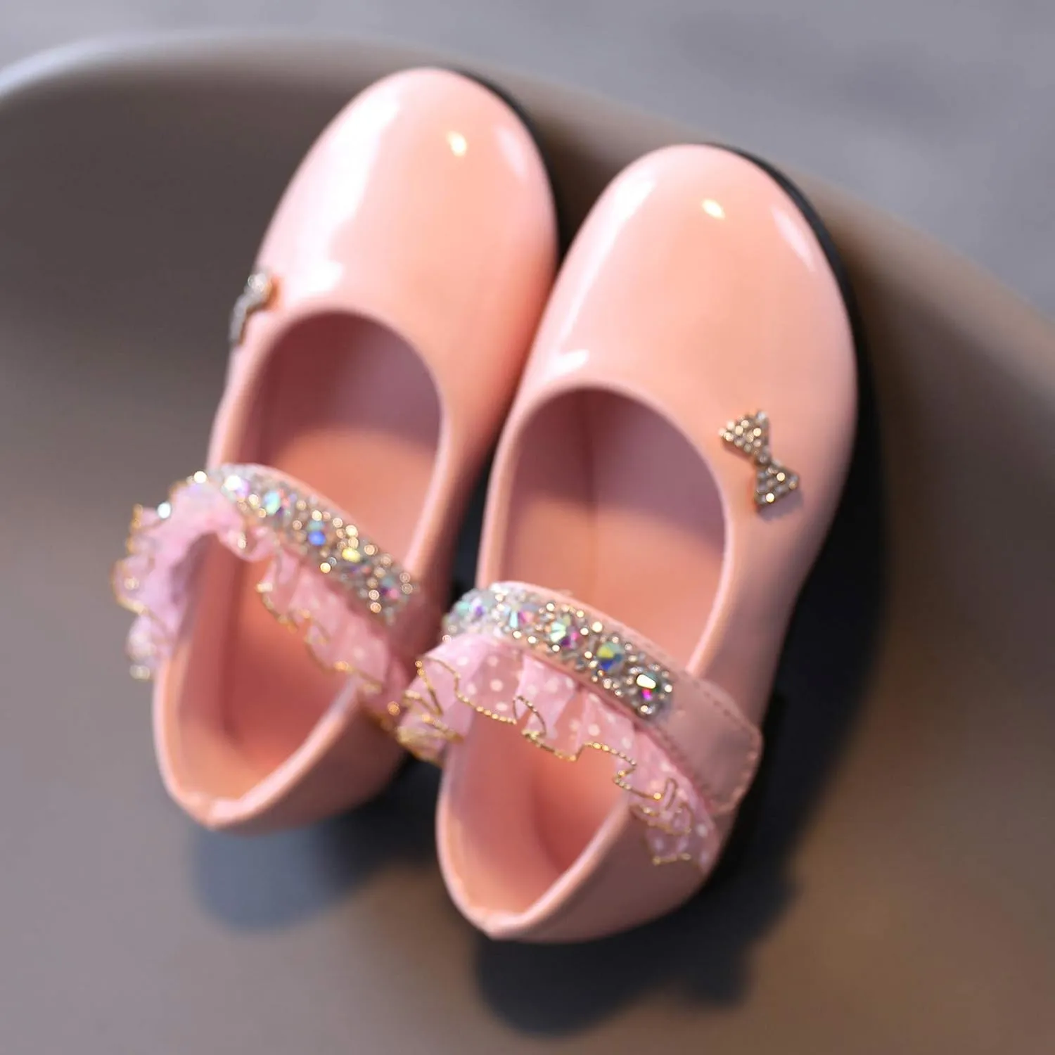 Toddler Baby Girls Dress Shoes Rhinstones Mary Jane Ballet Flats Flower Kids School Party Wedding Shoes