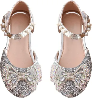 Toddler Flower Girl Dress Shoes Rhinstones Bow Mary Jane Ballet Flats Wedding Party Little Girls Sandals