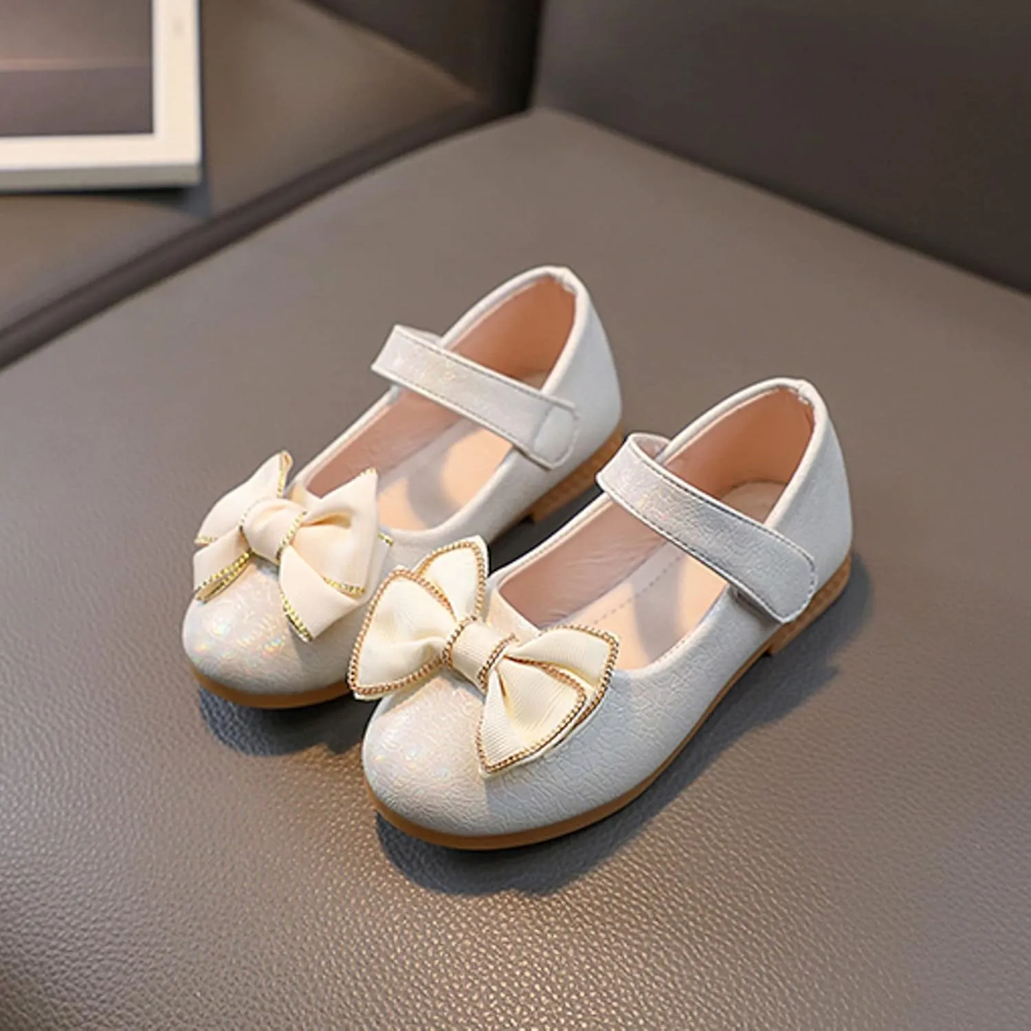 Toddler Girls Mary Jane Toddler Flower Girl Dress Shoes Little Girl Ballet Flats Bow Strap for Wedding Party School