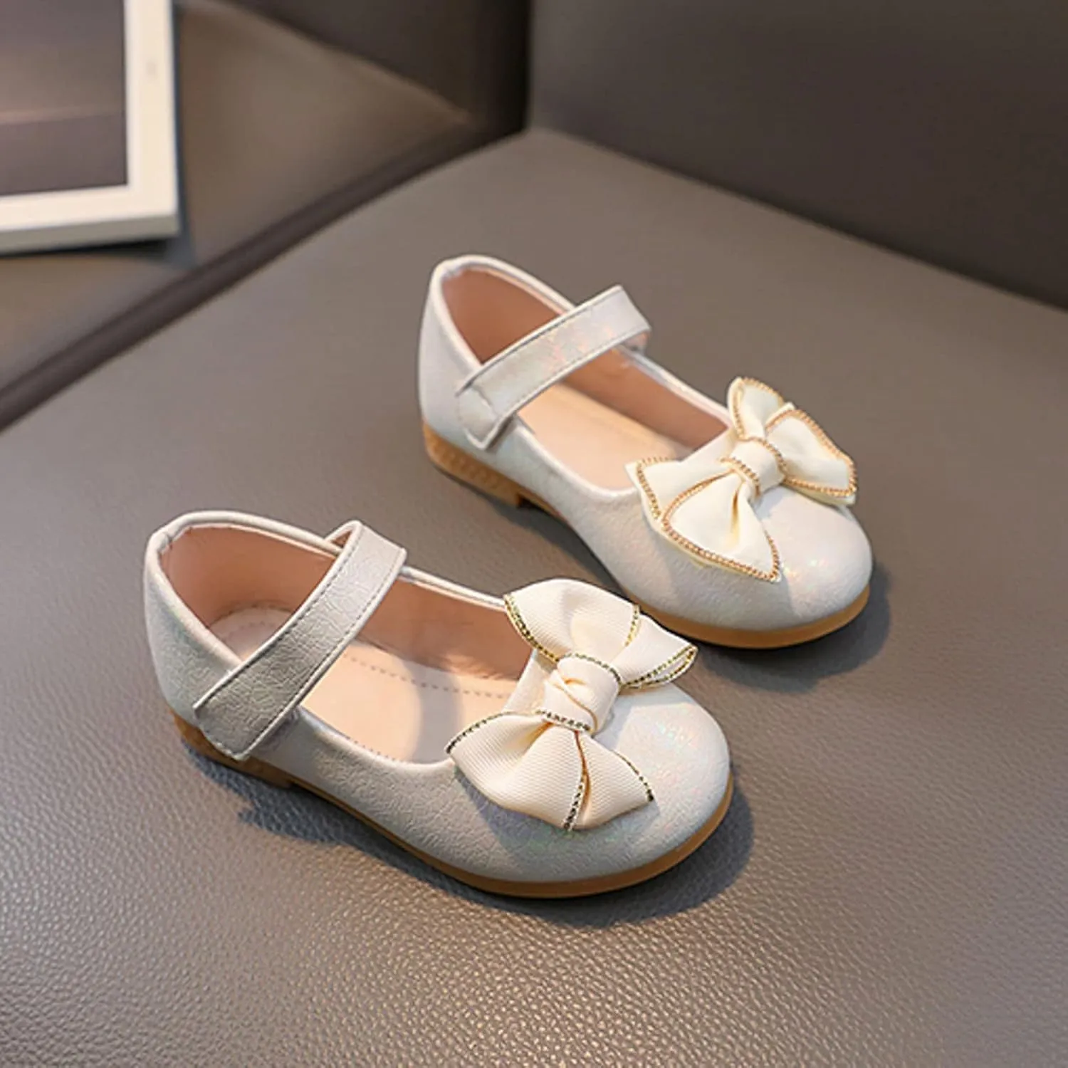 Toddler Girls Mary Jane Toddler Flower Girl Dress Shoes Little Girl Ballet Flats Bow Strap for Wedding Party School
