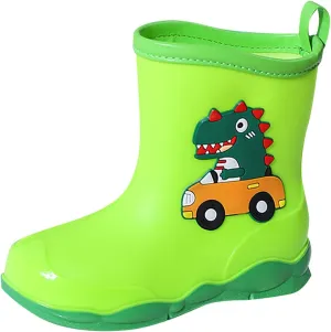 Toddler Kids Waterproof Cute Cartoon Dinosaur Printed Rain Boots Patterns Rubber Boots for Little Boys Toddler Shoes