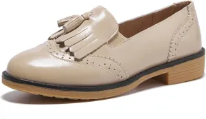 TRULAND Womens Leather Penny Loafers  Slip On Wingtip Oxfords Tassel Loafers Comfortable Casual Dressy Shoes for Office Work