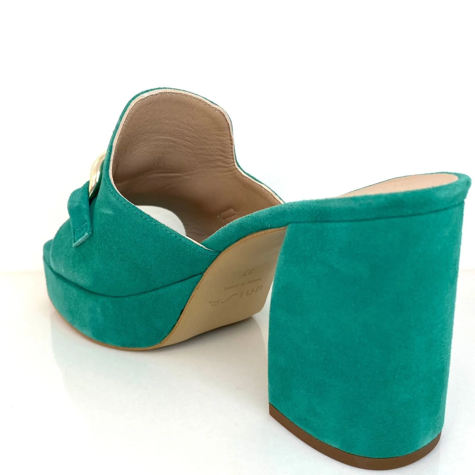 Unisa Oberon Green Suede Leather Chunky Mules