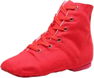 Unisex Kids Lace-up Jazz Dance Shoes Canvas Sneakers Soft Leather Split Sole Ballet Boots for Girls Boys Toddler