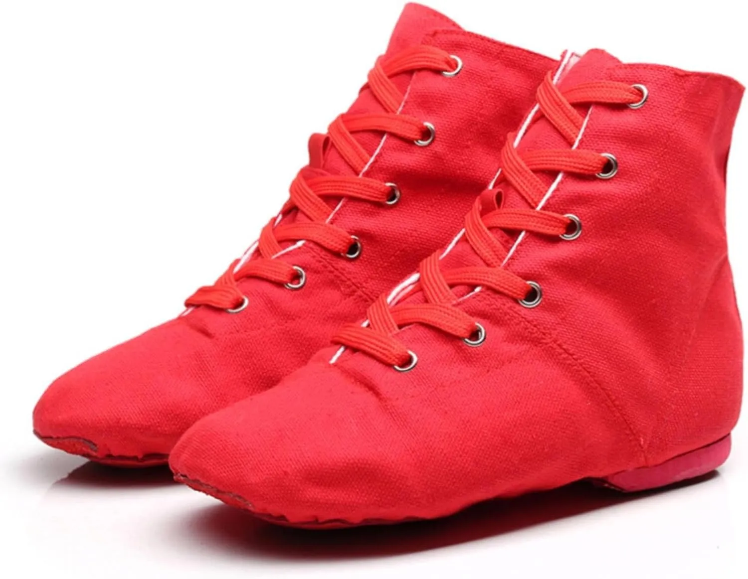 Unisex Kids Lace-up Jazz Dance Shoes Canvas Sneakers Soft Leather Split Sole Ballet Boots for Girls Boys Toddler