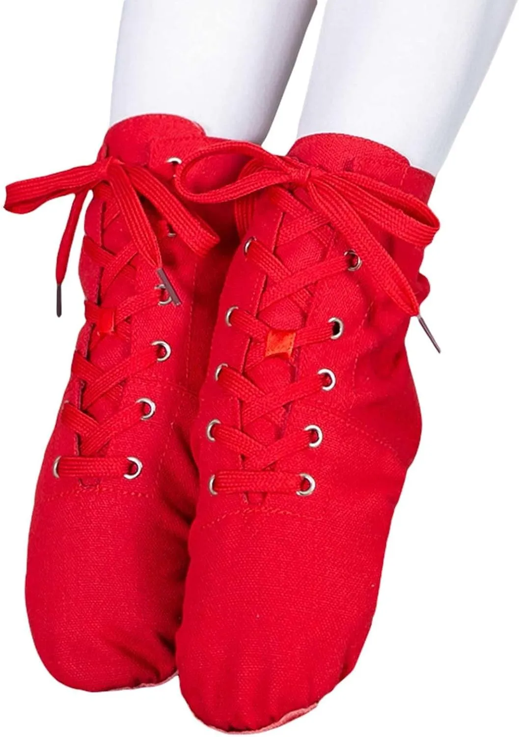 Unisex Kids Lace-up Jazz Dance Shoes Canvas Sneakers Soft Leather Split Sole Ballet Boots for Girls Boys Toddler