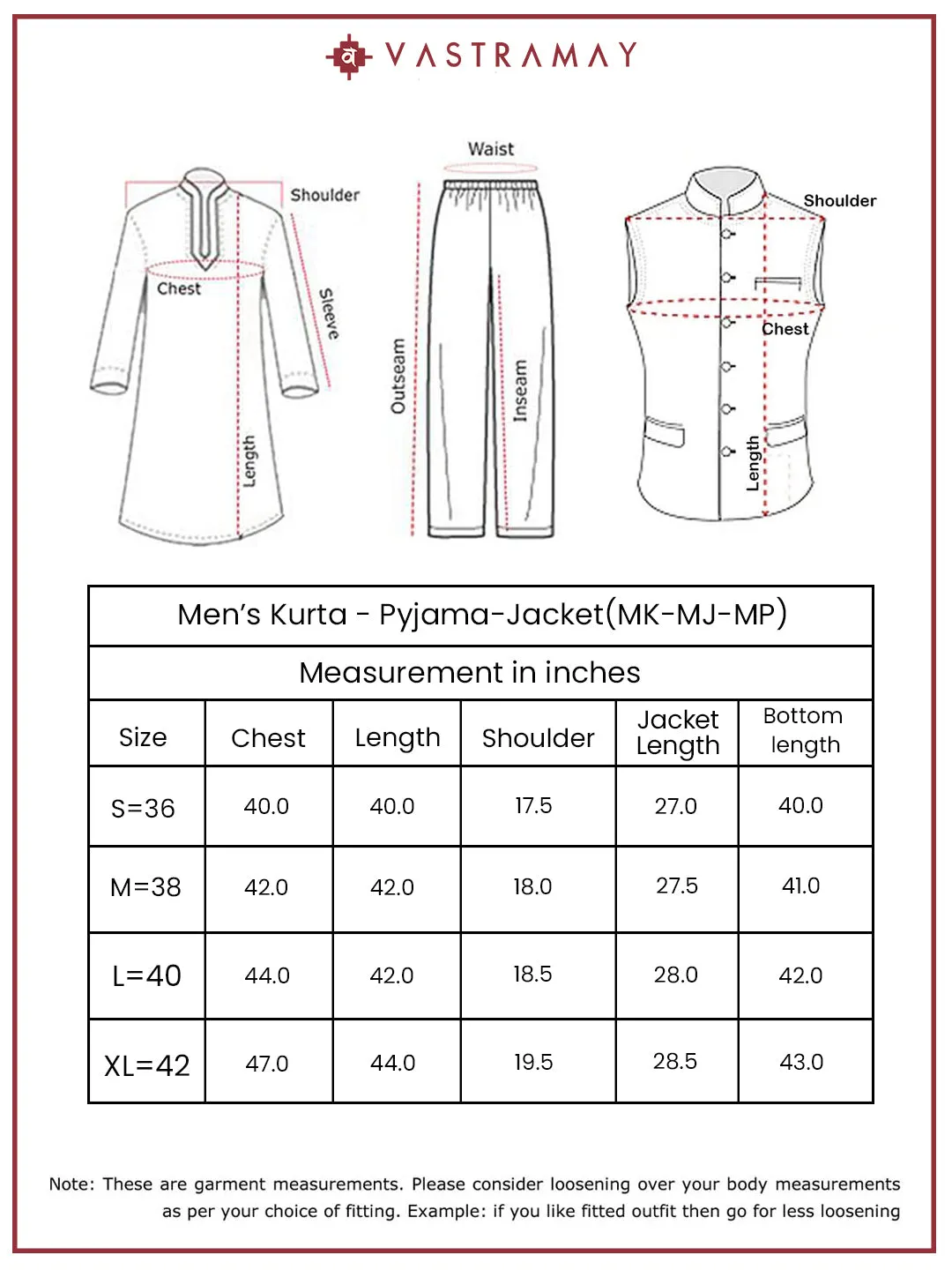 VASTRAMAY Men's Falsa Cotton Jacket Kurta and Pyjama set