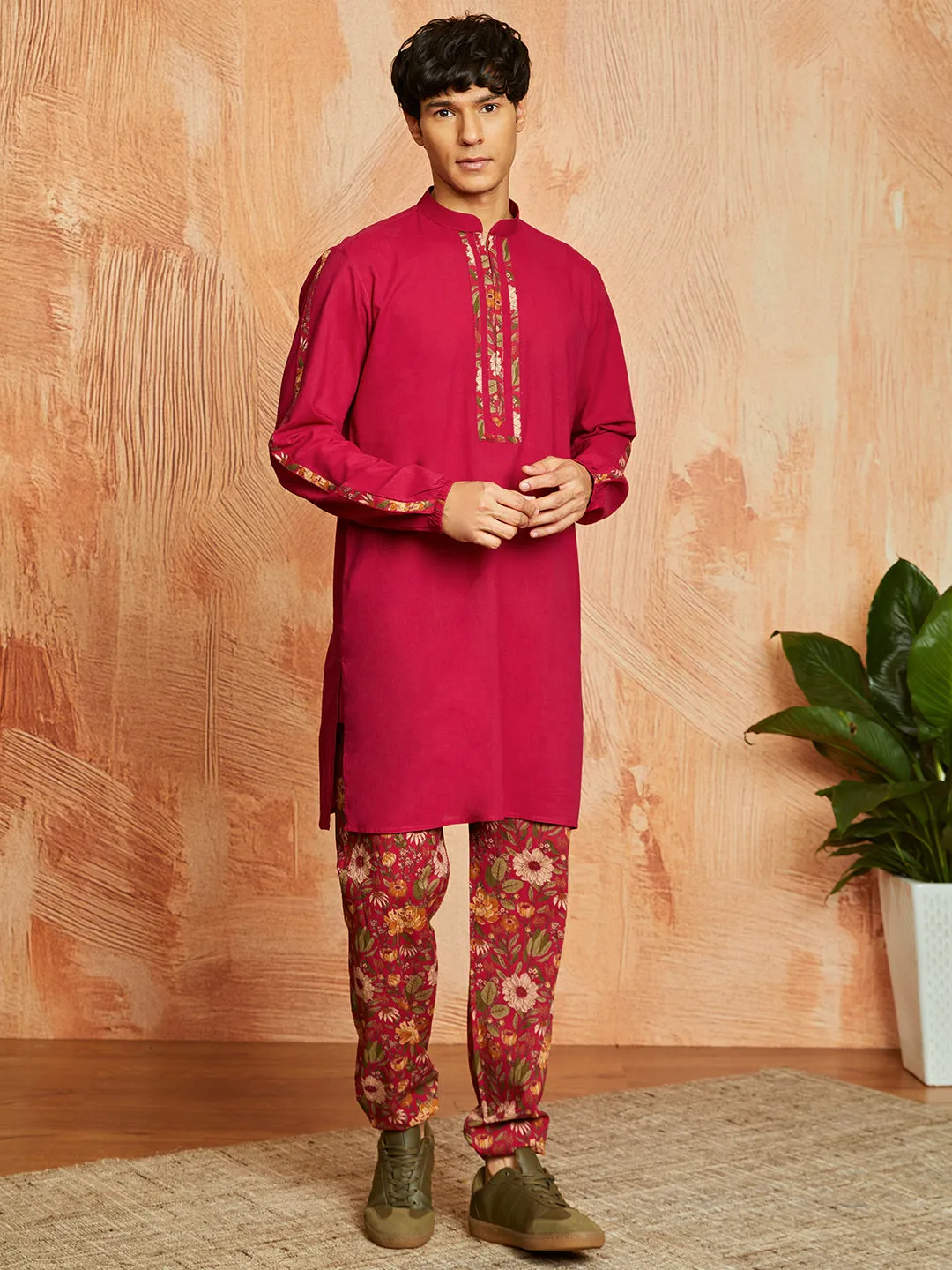 VASTRAMAY Men's Falsa Cotton Jacket Kurta and Pyjama set