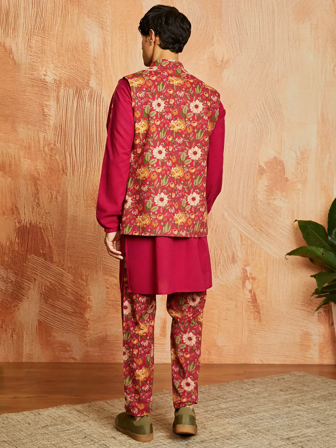 VASTRAMAY Men's Falsa Cotton Jacket Kurta and Pyjama set