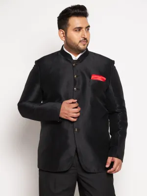 VASTRAMAY Plus Size Men's Black Silk Blend Jodhpuri