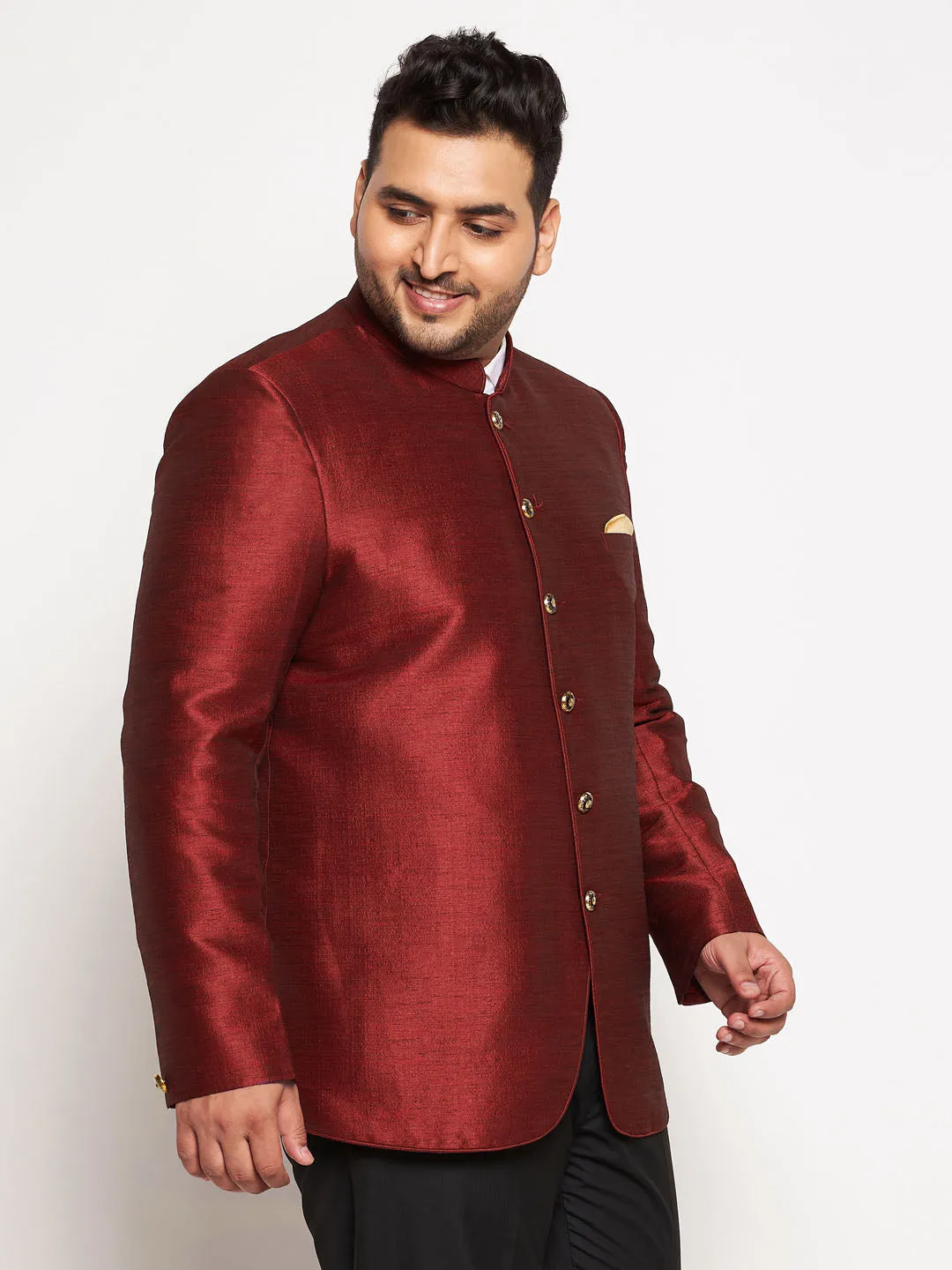 VASTRAMAY Plus Size Men's Maroon Silk Blend Jodhpuri