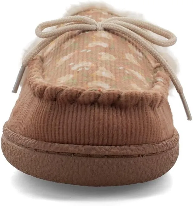 Western Chief Women's Elaine Slippers  Cozy Faux Fur Lining, Stylish Stitched Lace Detail for Indoor, Moccasin Slip-On Loafers Womens Shoes