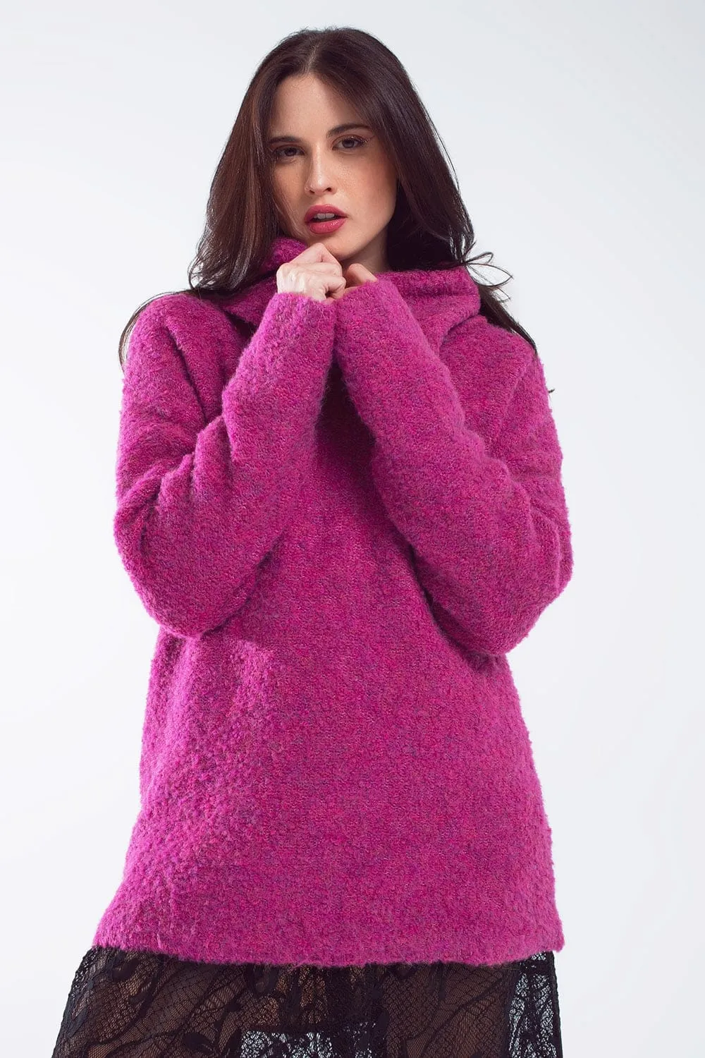 Wide Sweater With Bardot Neck In Magenta