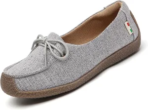 Women's Canvas Lace-up Casual Loafers,Lightweight Soft Sole Slip-on Moccasins Walking Boat Shoes,Comfortable Non-Slip Flat Fashion Sneakers