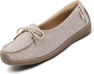 Women's Canvas Lace-up Casual Loafers,Lightweight Soft Sole Slip-on Moccasins Walking Boat Shoes,Comfortable Non-Slip Flat Fashion Sneakers