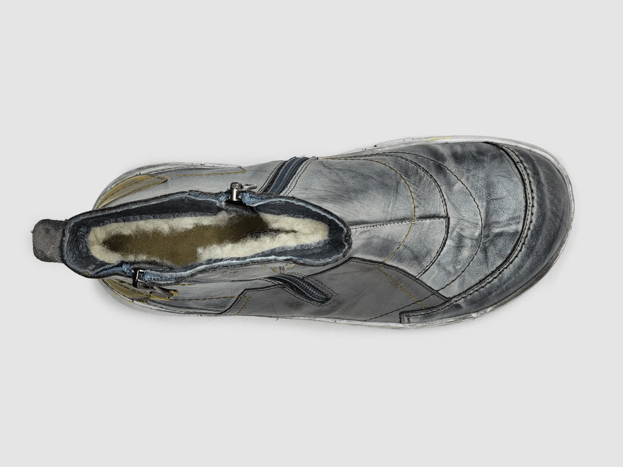 Women's Original Wool-Lined Zip-Up Leather Boots - Grey/Yellow