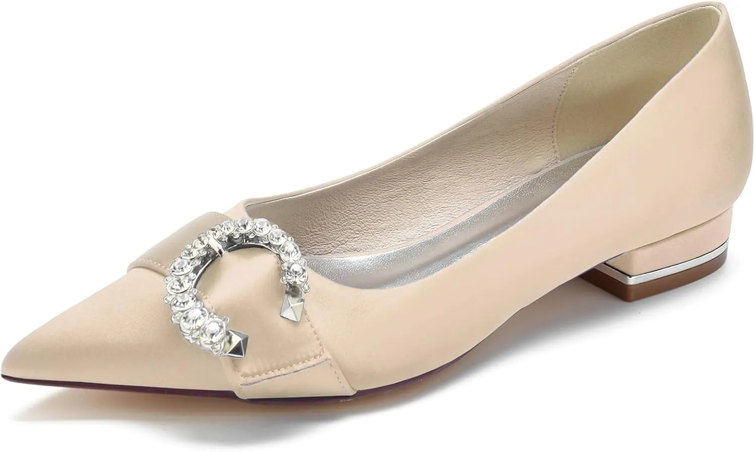 Women's Pointed Toe Wedding Shoes for Bride Rhinestones Slip on Ballet Flats Evening Prom Party Bridal Dress Shoes