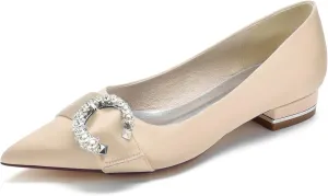 Women's Pointed Toe Wedding Shoes for Bride Rhinestones Slip on Ballet Flats Evening Prom Party Bridal Dress Shoes