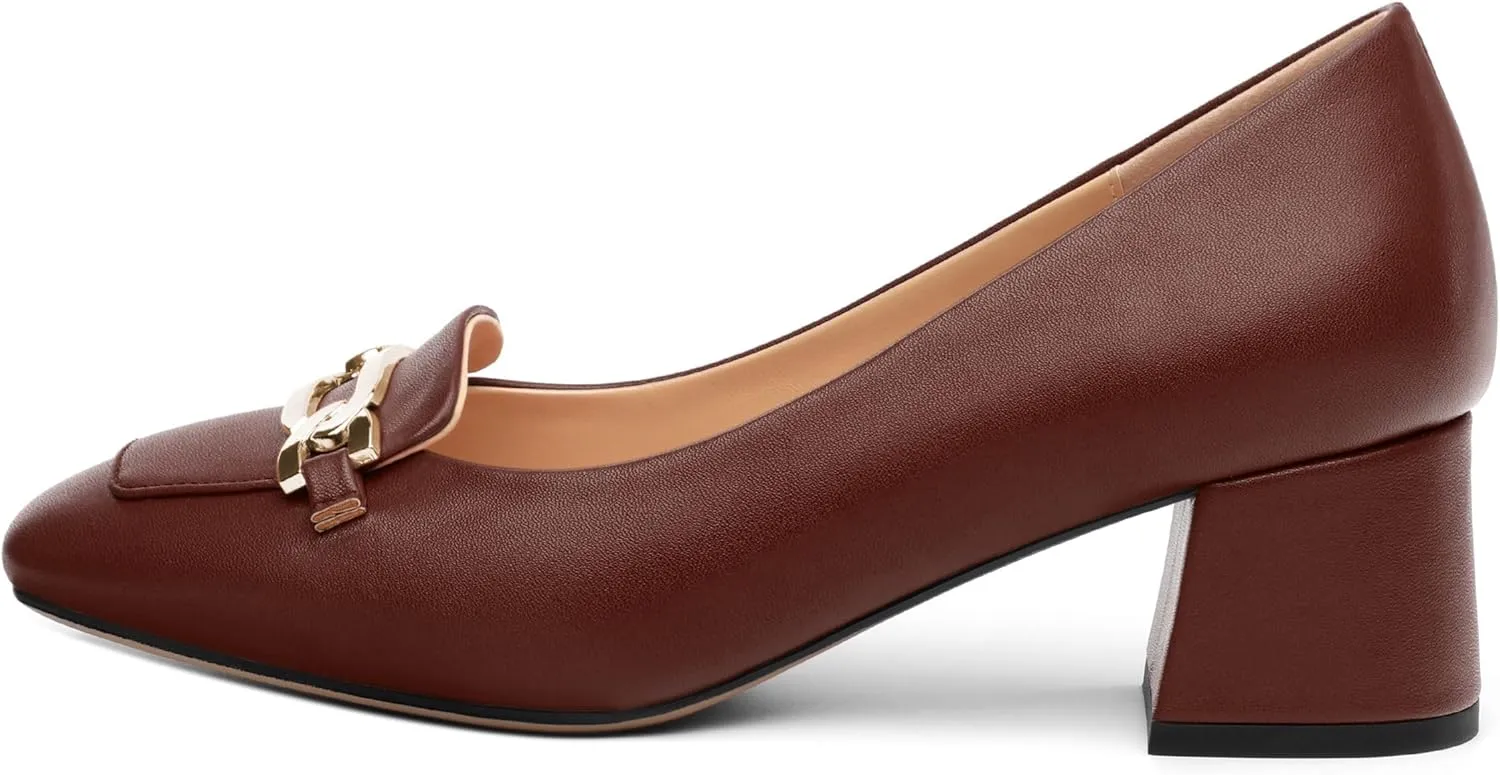 Women's Pumps Low Chunky Block Heel Square Toe Slip On Comfortable Dress Shoes for Work Office Casual