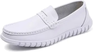 Women's Slip on Breathable Working Soft Bottom Flats Leather Nurse Shoes, Casual Air Cushion Slip Resistant Non Tiring Feet Loafer, for Medical Workers, Doctors, Restaurant Work