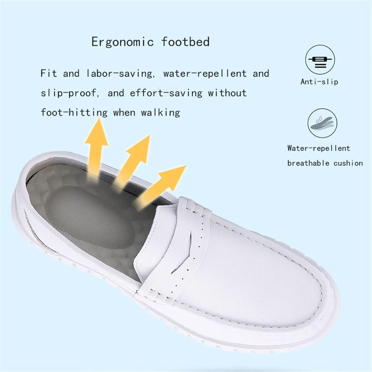 Women's Slip on Breathable Working Soft Bottom Flats Leather Nurse Shoes, Casual Air Cushion Slip Resistant Non Tiring Feet Loafer, for Medical Workers, Doctors, Restaurant Work