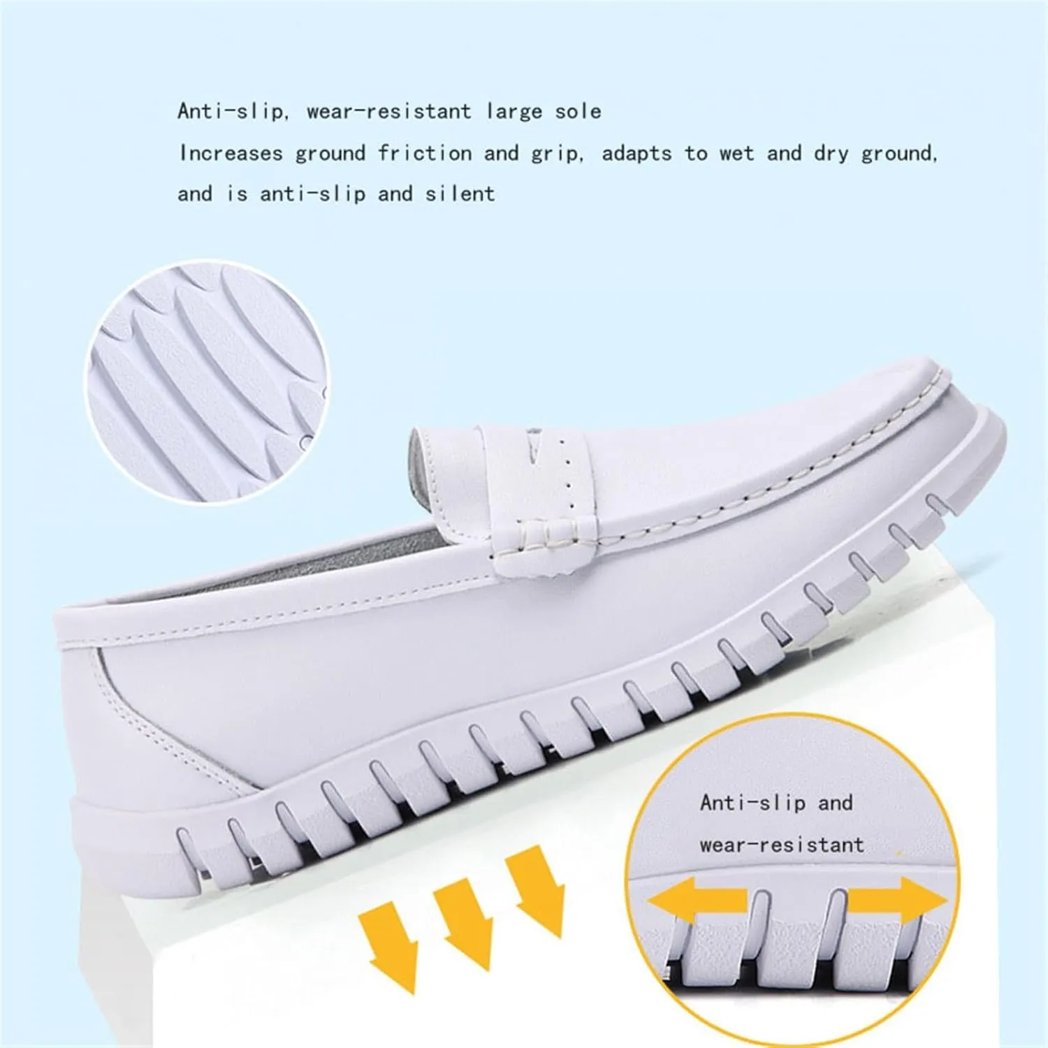 Women's Slip on Breathable Working Soft Bottom Flats Leather Nurse Shoes, Casual Air Cushion Slip Resistant Non Tiring Feet Loafer, for Medical Workers, Doctors, Restaurant Work