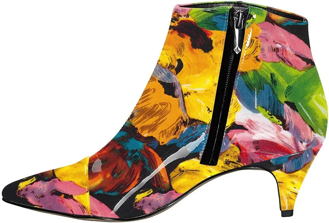 XYD Women Chic Low Kitten Heel Ankle Boots Pointed Closed Toe Side Zipper Prom Glitter Party Fashion Short Bootie Shoes