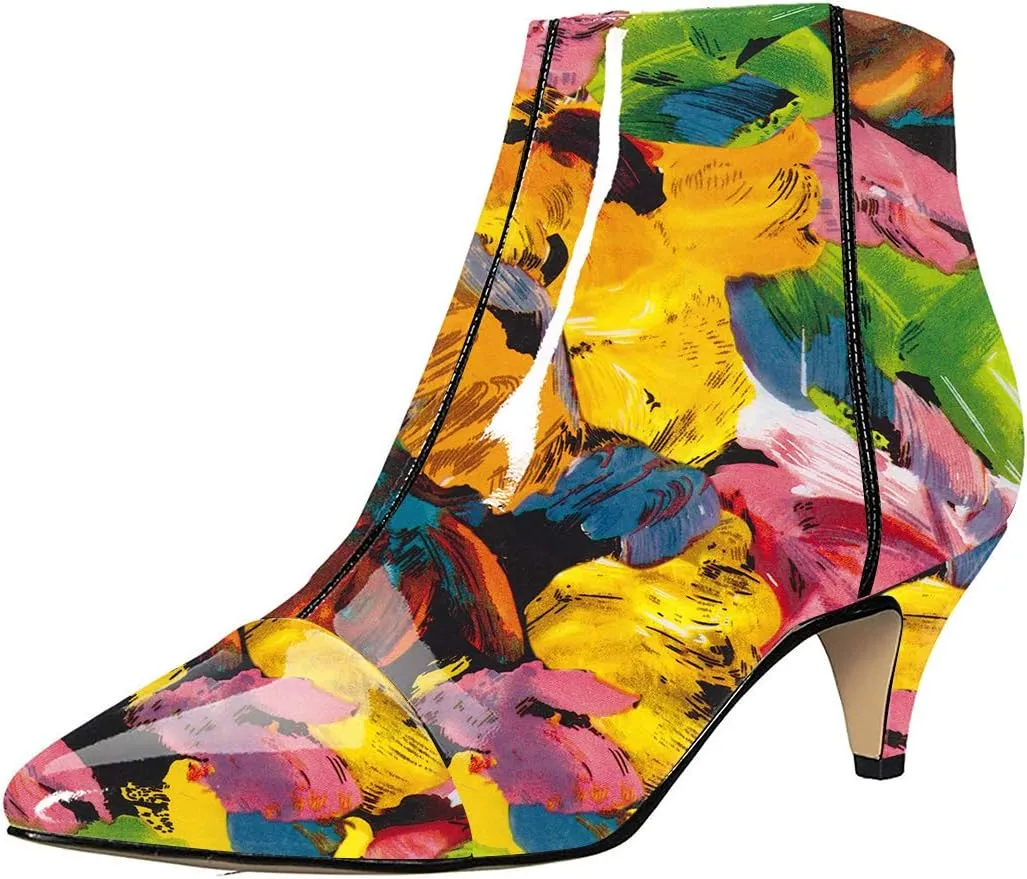 XYD Women Chic Low Kitten Heel Ankle Boots Pointed Closed Toe Side Zipper Prom Glitter Party Fashion Short Bootie Shoes