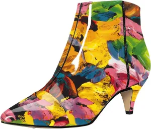 XYD Women Chic Low Kitten Heel Ankle Boots Pointed Closed Toe Side Zipper Prom Glitter Party Fashion Short Bootie Shoes