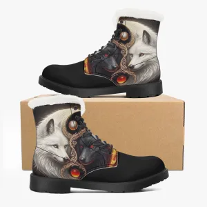 Yin Yang Wolves Faux Fur Leather Boots