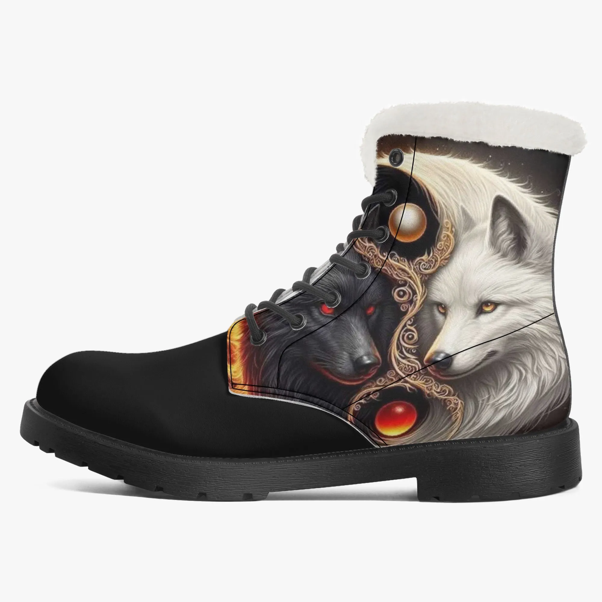 Yin Yang Wolves Faux Fur Leather Boots